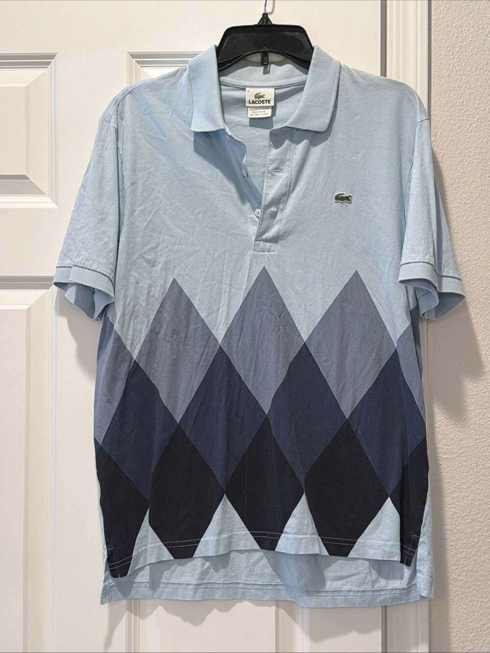 Lacoste Polo Shirt Mens 5 Large Light Blue Gradient Argyle Diamond Golf Pique